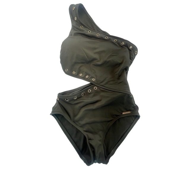 Michael Kors Olive Green One Shoulder Cutout Swimsuit Size 8 - Picture 1 of 6
